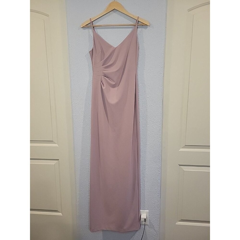 DB Studio V-Neck Draped Jersey Back Slit Maxi Dress Dusty Rose Size 2